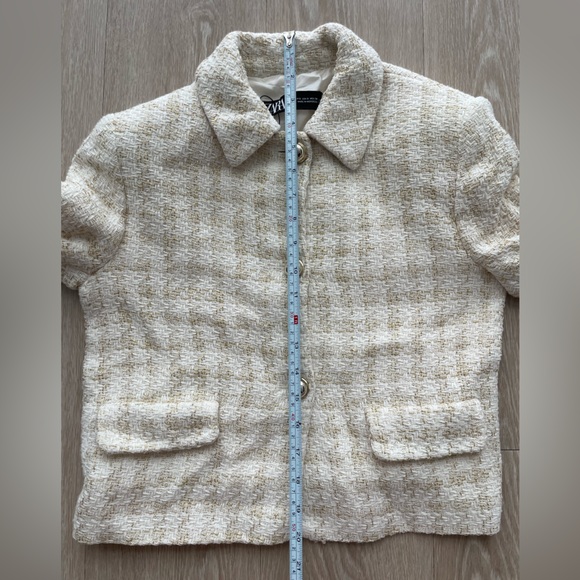 Zara Tweed Jacket Gold Ivory Size Small - Picture 9 of 10